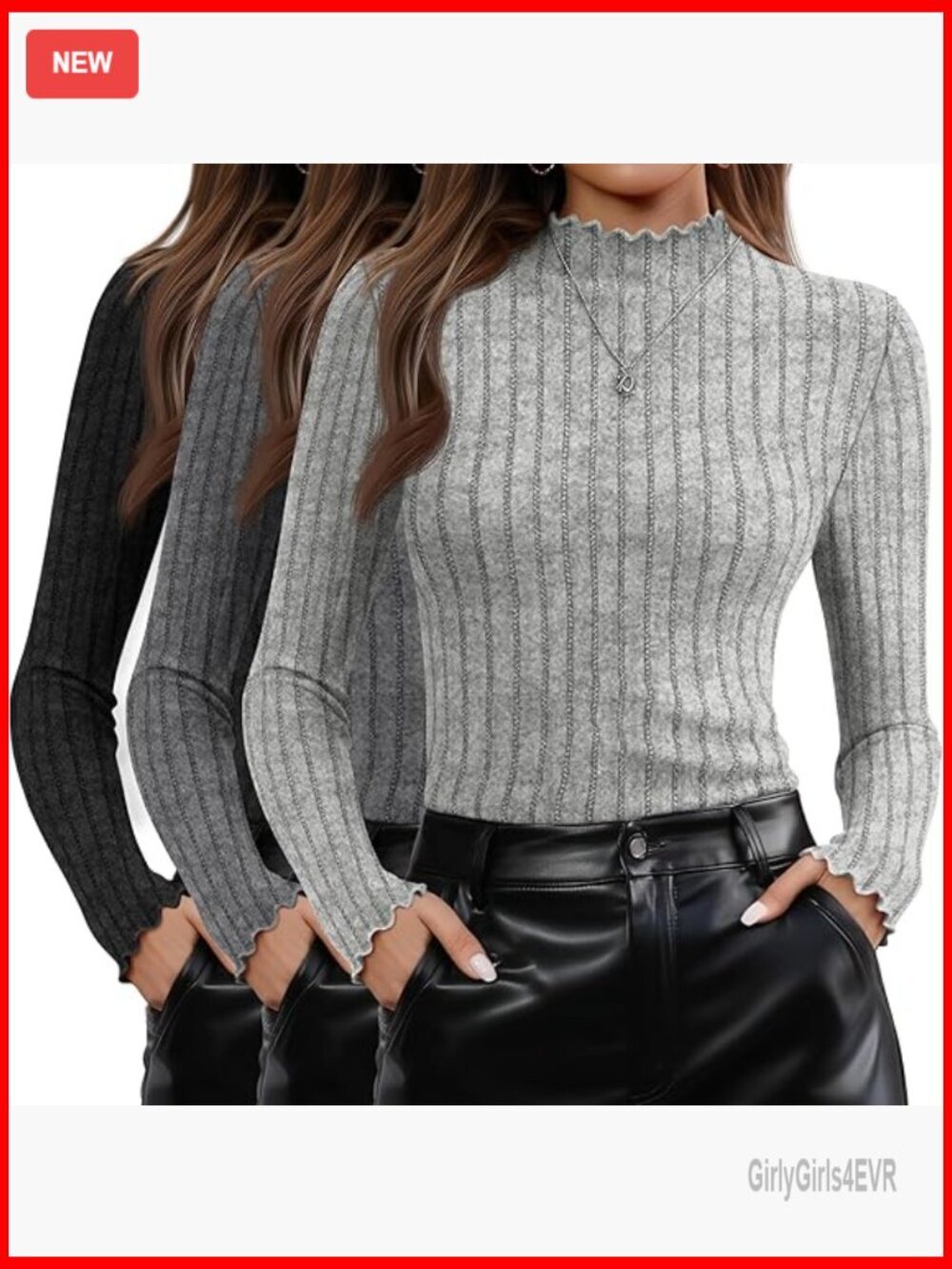 3 Pack Mock Neck Sweater Long Sleeve Ribbed Knit Slim Fitted Pullover Tops